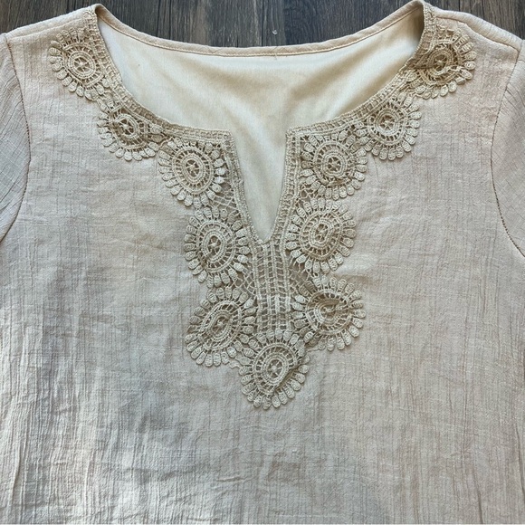 Women’s Tan Long Sleeves Round Neck Tunic Loose Fit Lined Dress Size L - Picture 8 of 13